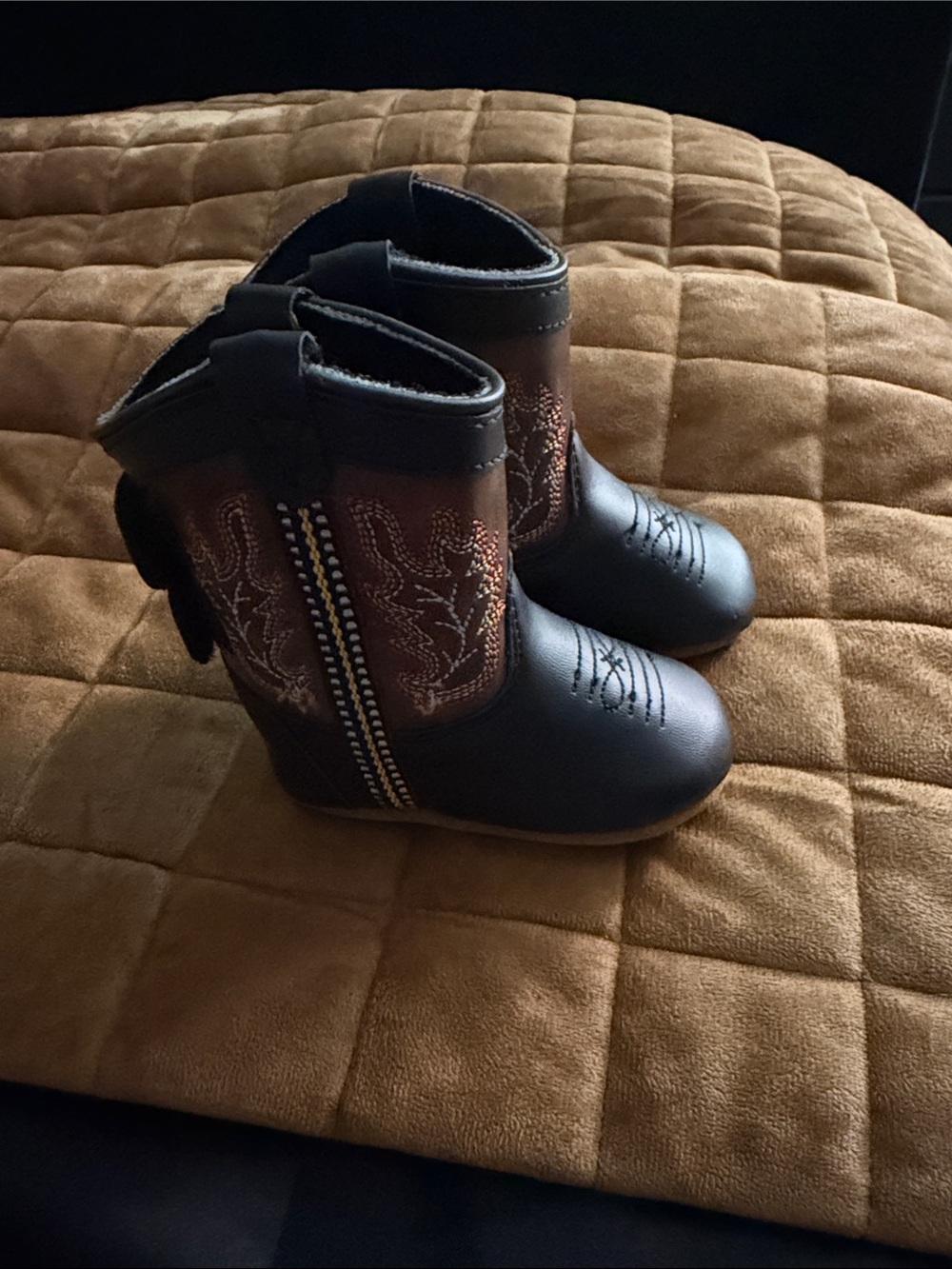 Black and Brown Cowboy Boots with Decorative Stitching